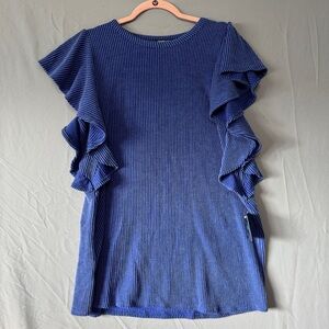 Heimish Womens Ruffle Sleeve Top Size 1XL Blue Office Business Work Career NWT